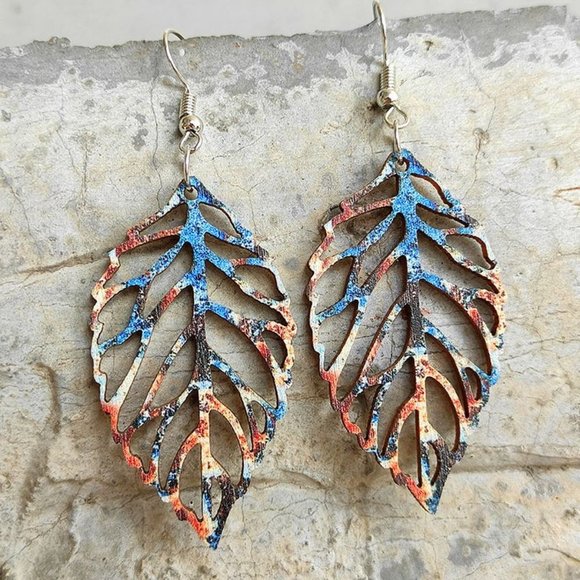 FALL Leaf Teardrop Wooden Earrings | NWT - Picture 2 of 2